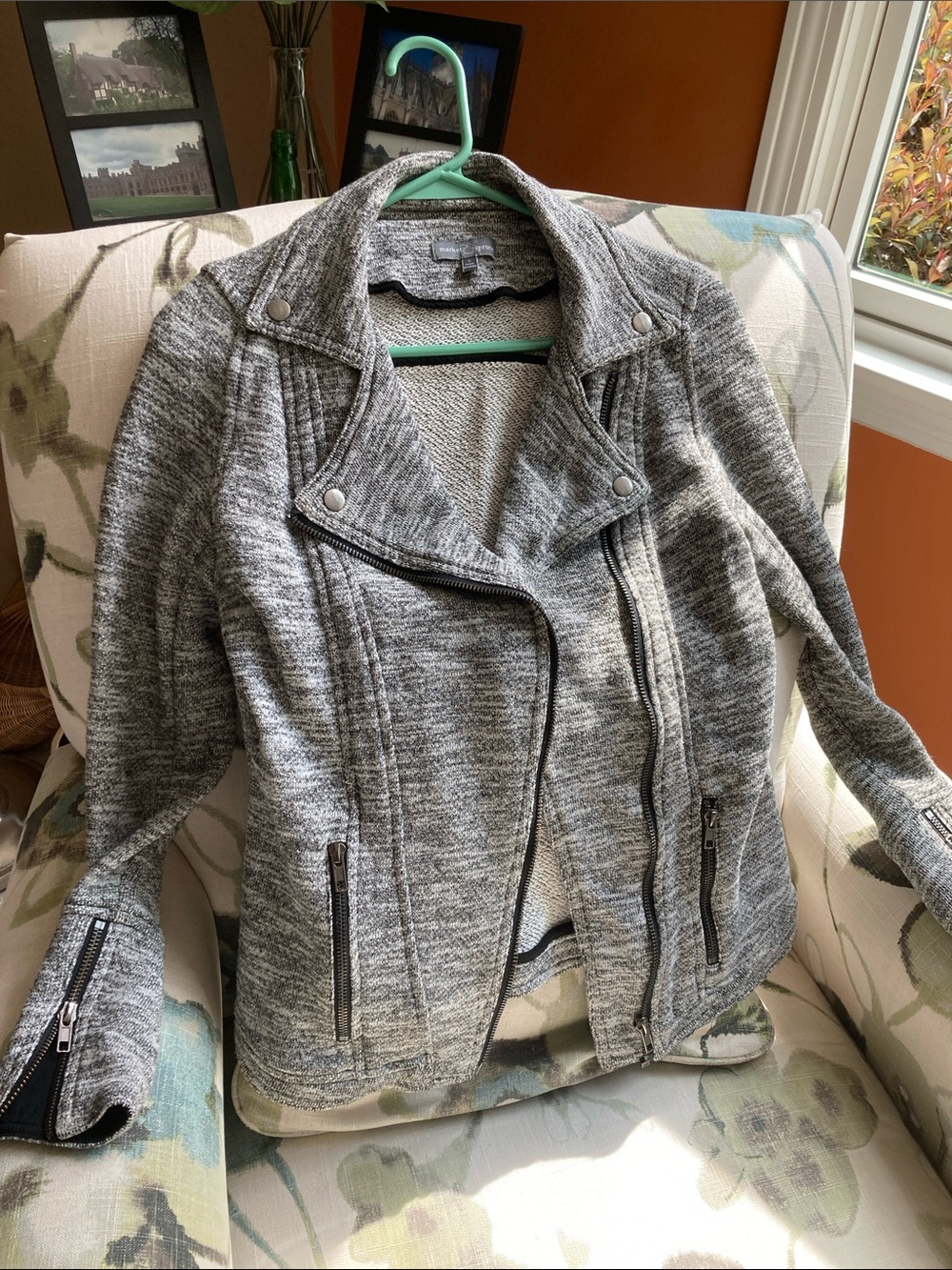 Market & Spruce Heather Gray Knit Moto Jacket